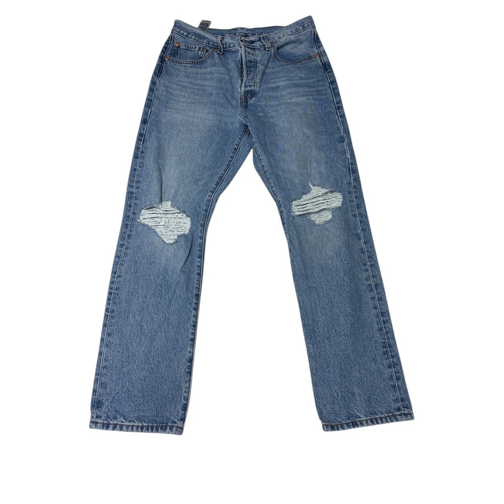 Levi's 501 Ripped Distressed Button Fly Jeans Light Wash Denim W31 L30